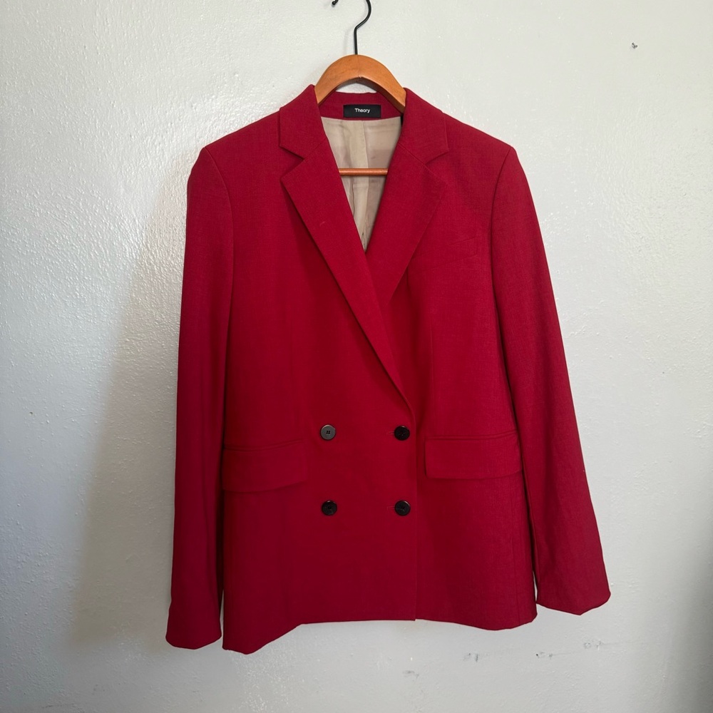 Theory Red Double-Breasted Oversized Wool Blazer Size 2